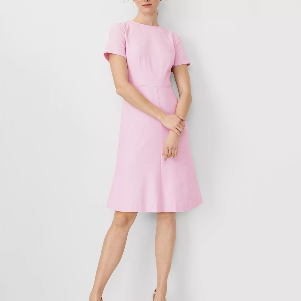 Ann Taylor Pink Dress - The Crew Neck Flare Dress in Cross Weave